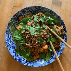 Spicy Peanut Noodles with Chipotle Angel Hair and Spinach