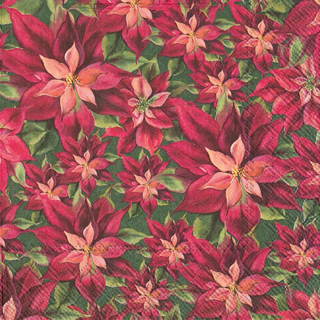 Boston International Cocktail Napkins: Poinsettia Vintage Green Christmas