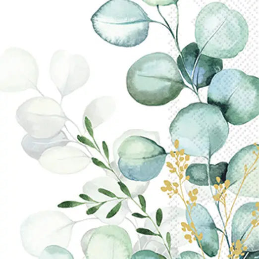 Boston International Dinner Napkins: Eucalyptus Bouquet Gold