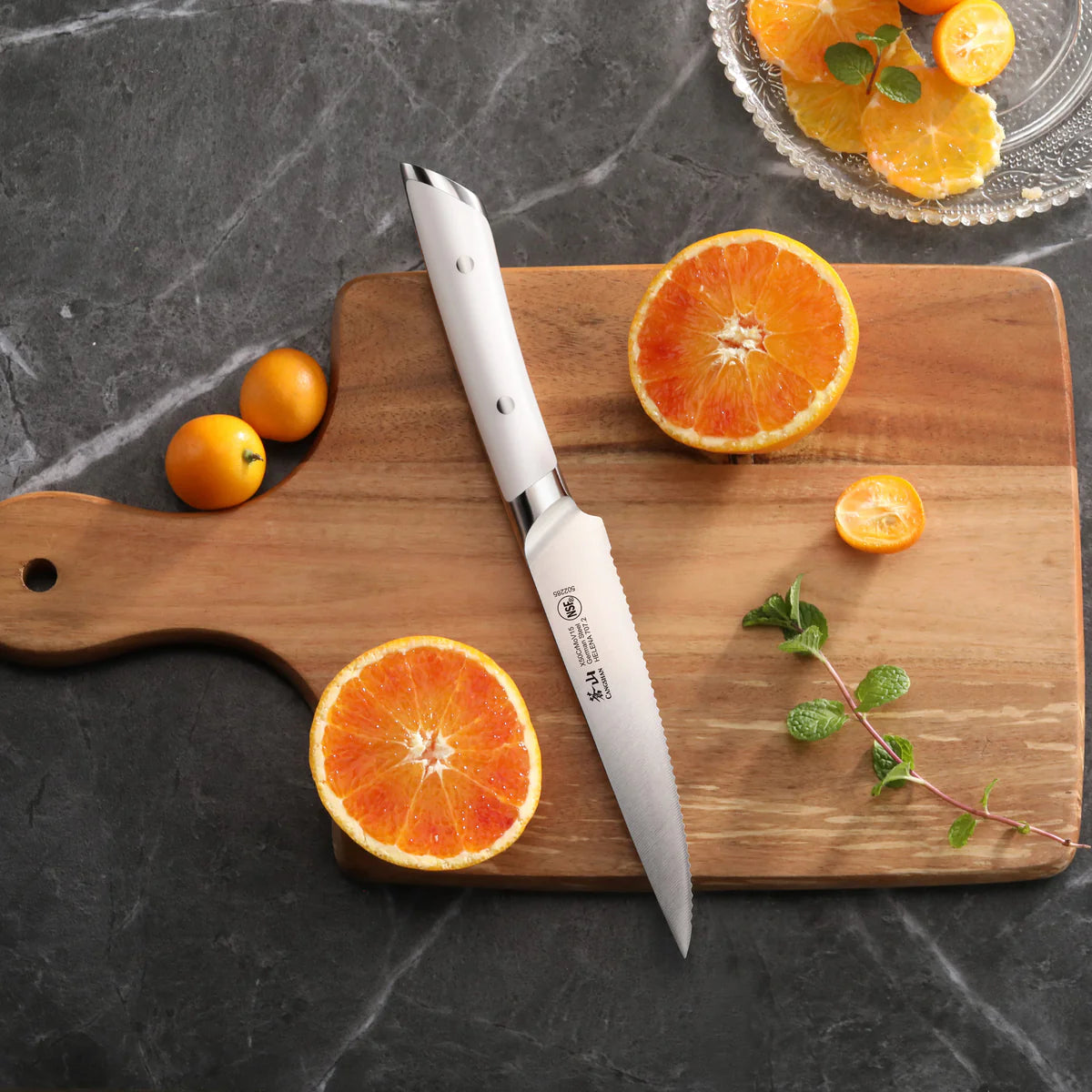 Cangshan Helena 5" Serrated Utility Knife w/Sheath, White