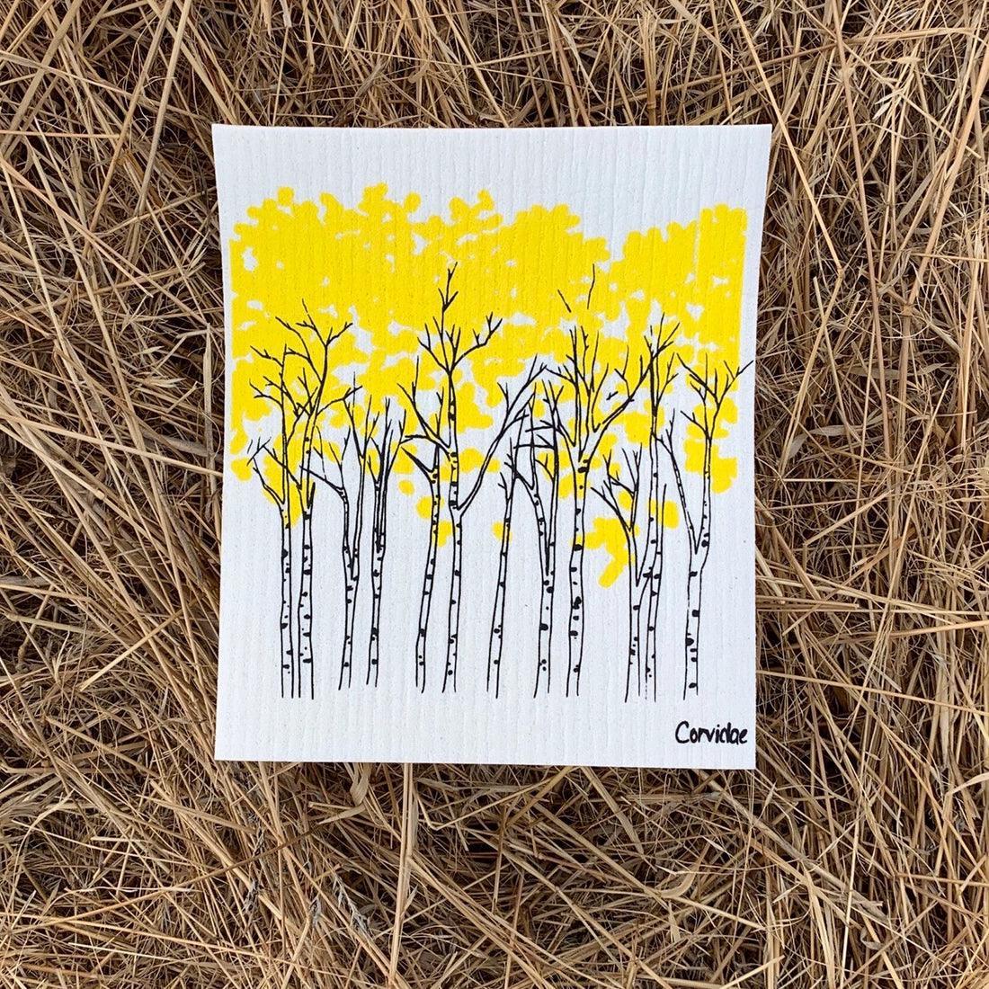 Corvidae Swedish Dishcloth: Fall Aspen