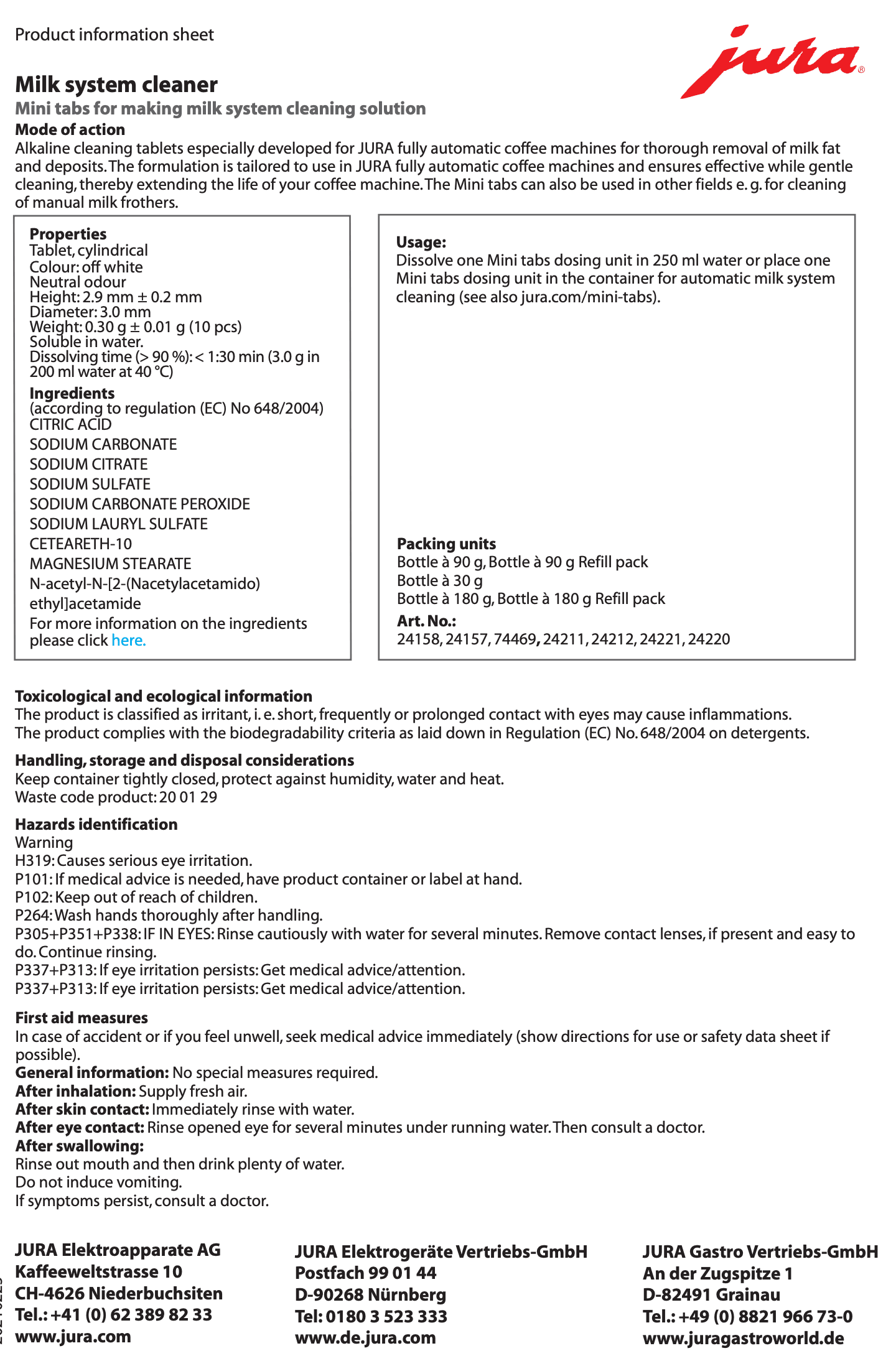 Jura Care Products: Milk System Cleaner (90g bottle)