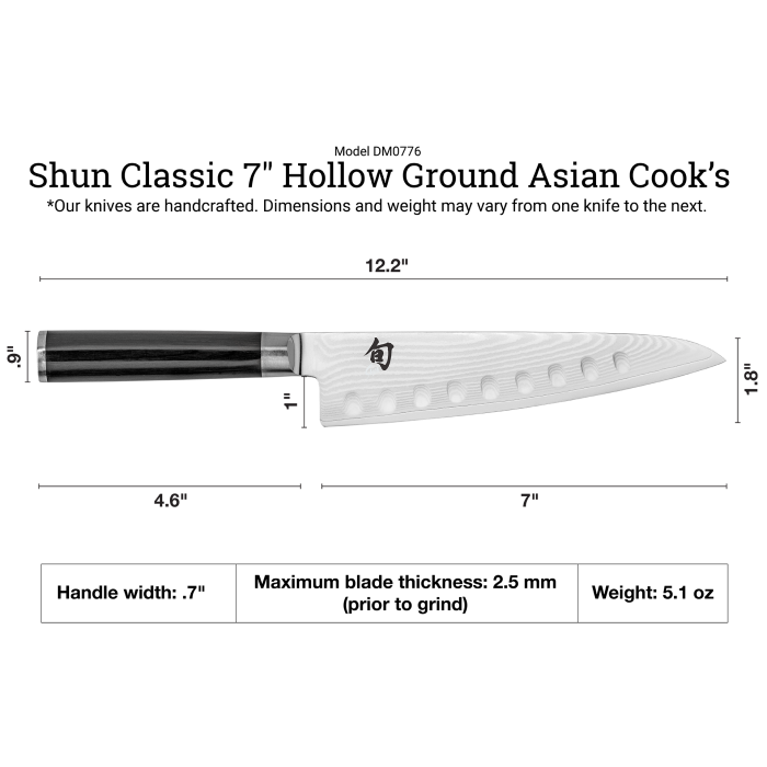 Shun Classic Onyx 7" Hollow Ground Asian Cook's Knife