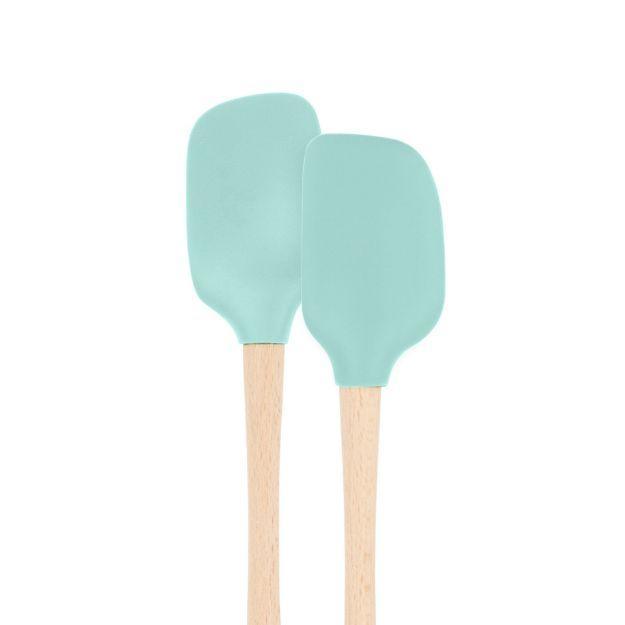 Tovolo Flex-Core Wood Handle Mini Spatula & Spoonula (Set of 2): Aqua