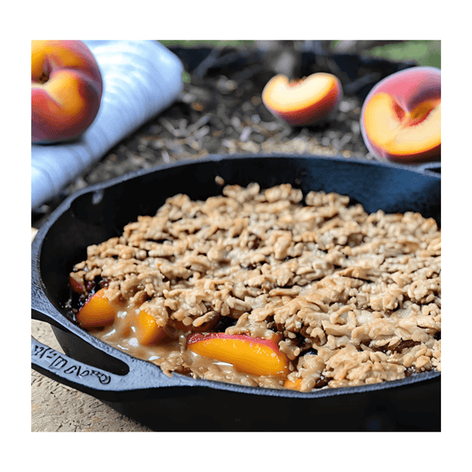 Campfire Cast Iron Skillet Peach Crisp with Brown Butter Topping