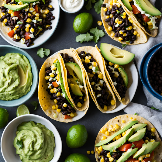 Sweet Corn And Black Bean Tacos with Avocado Crema