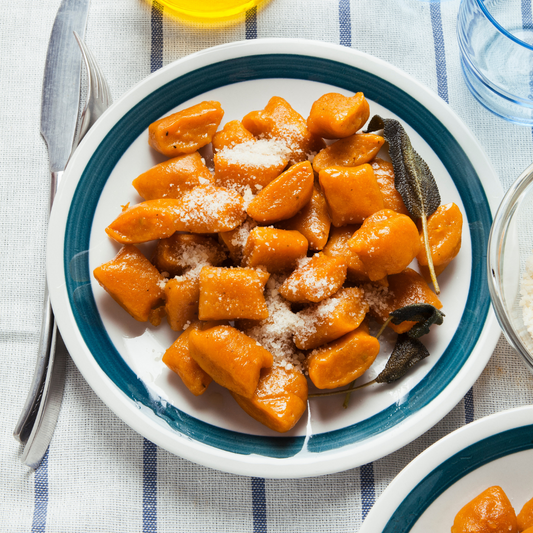 Pumpkin Dumplings with Brown Butter Sausage and Kale