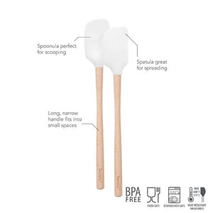 Tovolo Flex-Core Wood Handle Mini Spatula & Spoonula (Set of 2): White