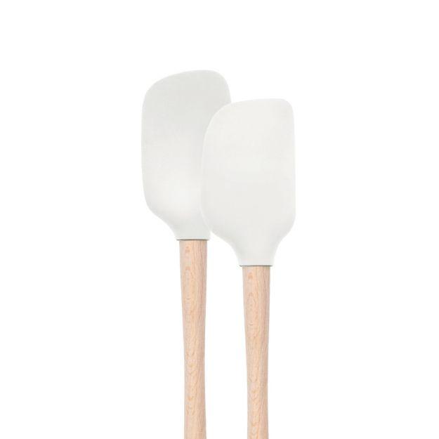 White Silicone Mini Spatula & Spoonula Set with Wood Handles