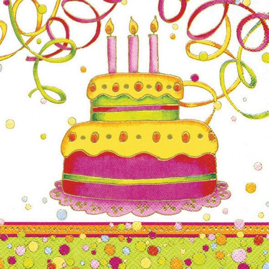 Boston International Lunch Napkins: Birthday Cake, White