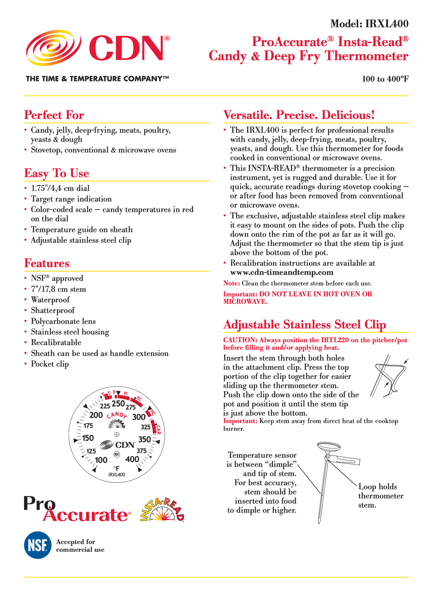 CDN Candy & Deep Fry Thermometer: 7" Stem