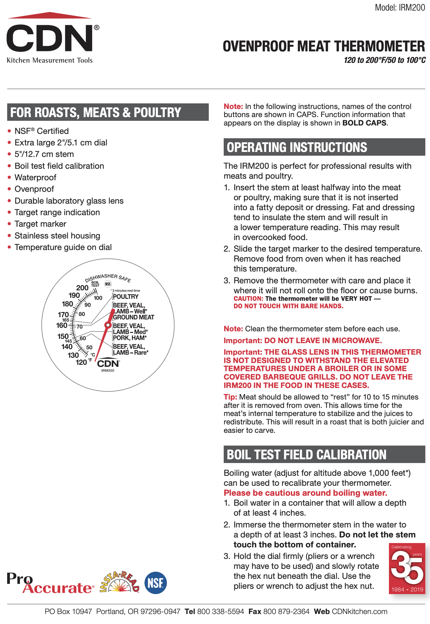 CDN Meat/Poultry Ovenproof Thermometer