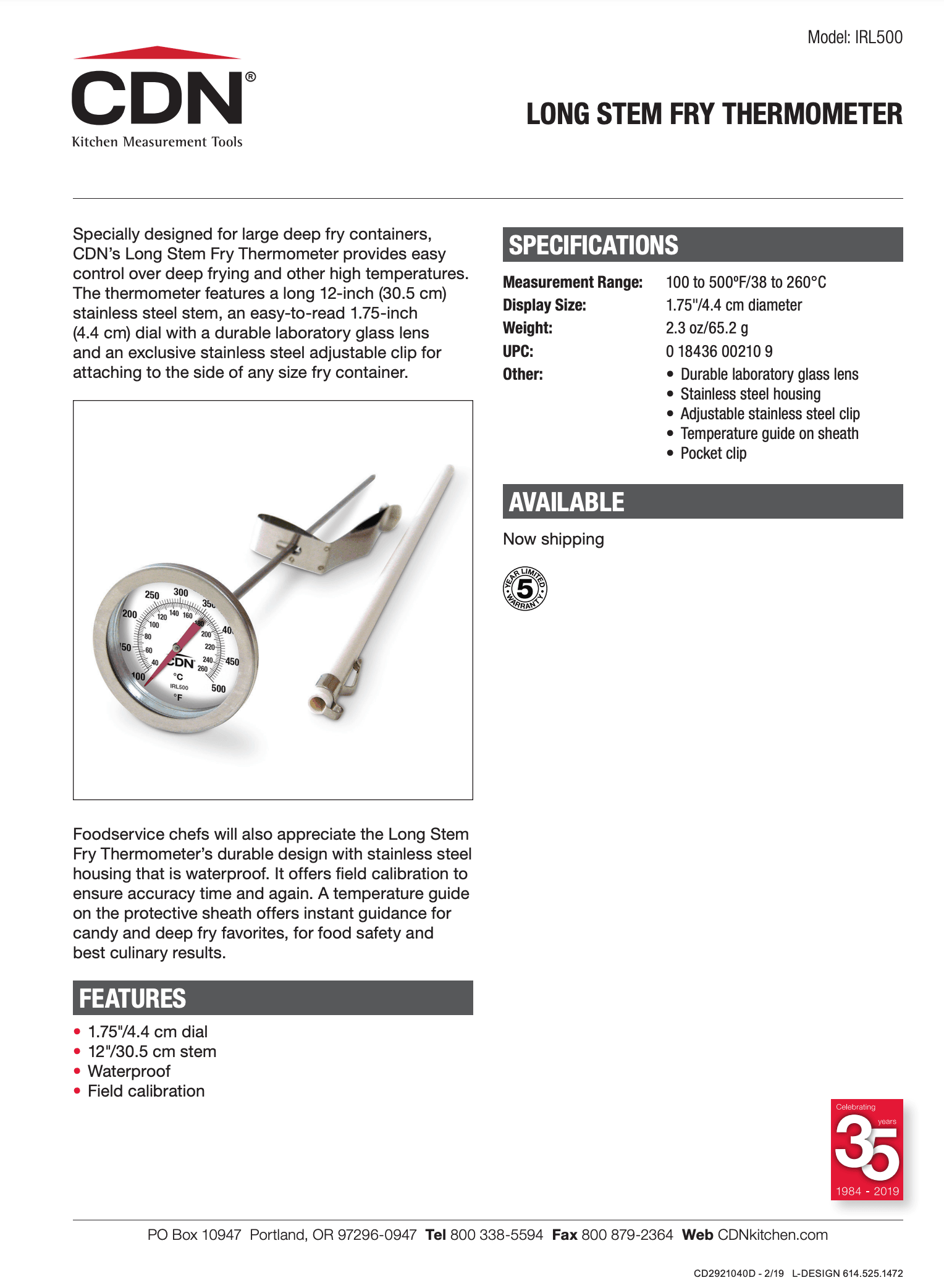 CDN Candy & Deep Fry Long Stem Thermometer