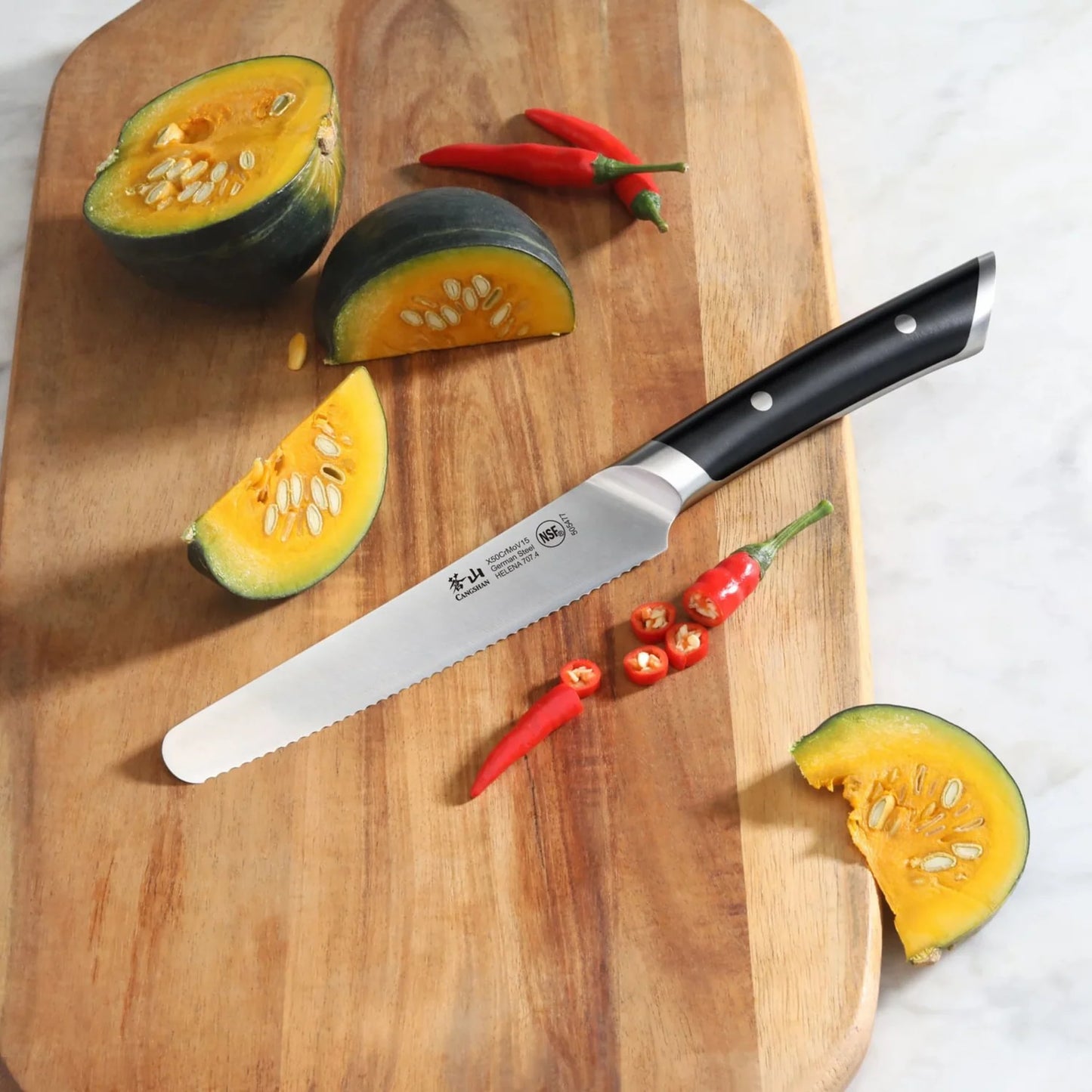 Cangshan Helena  5" Serrated Utility Knife w/Sheath, Black