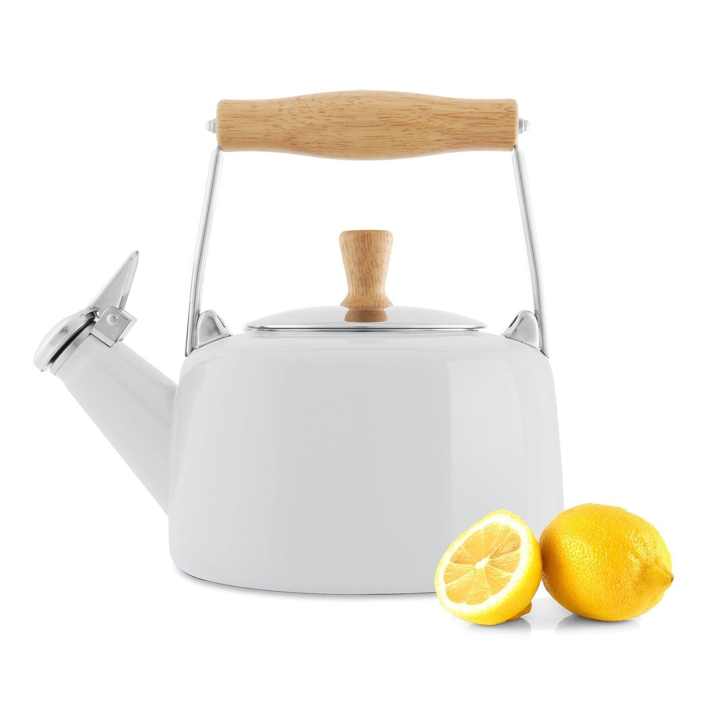 Chantal Sven Teakettle with Natural Wood Handle: White