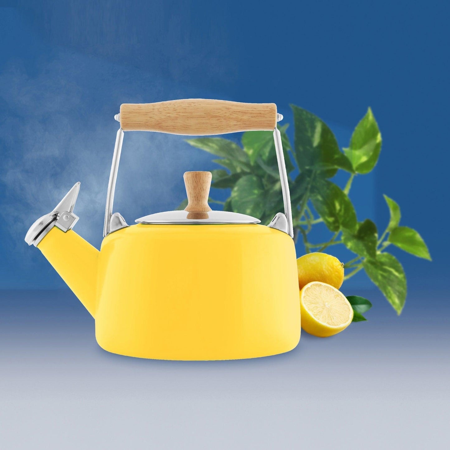 Chantal Sven Teakettle with Natural Wood Handle: Canary Yellow