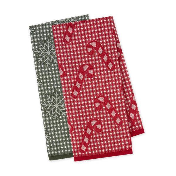 DII Dishtowels (Set of 2): Holiday Waffle Jacquard