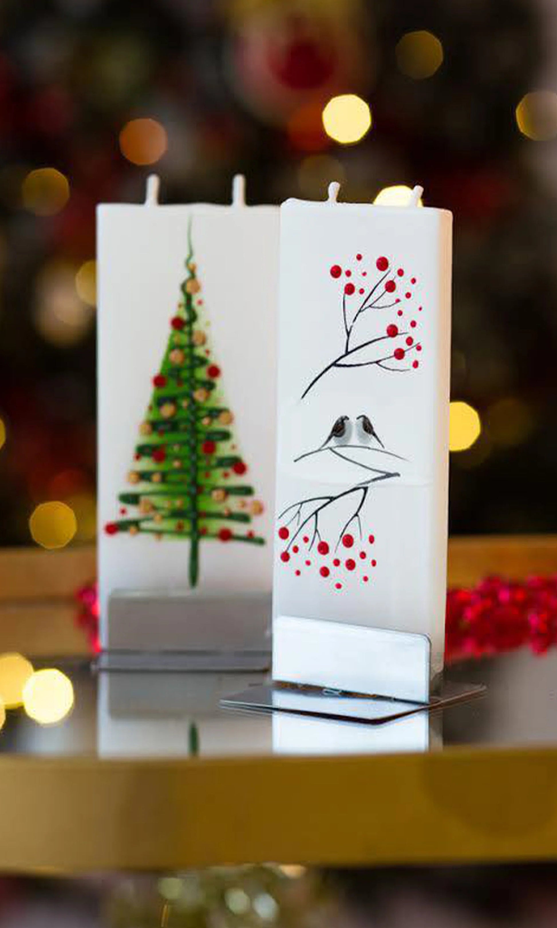 Flatyz Candle: Winter Birds on White