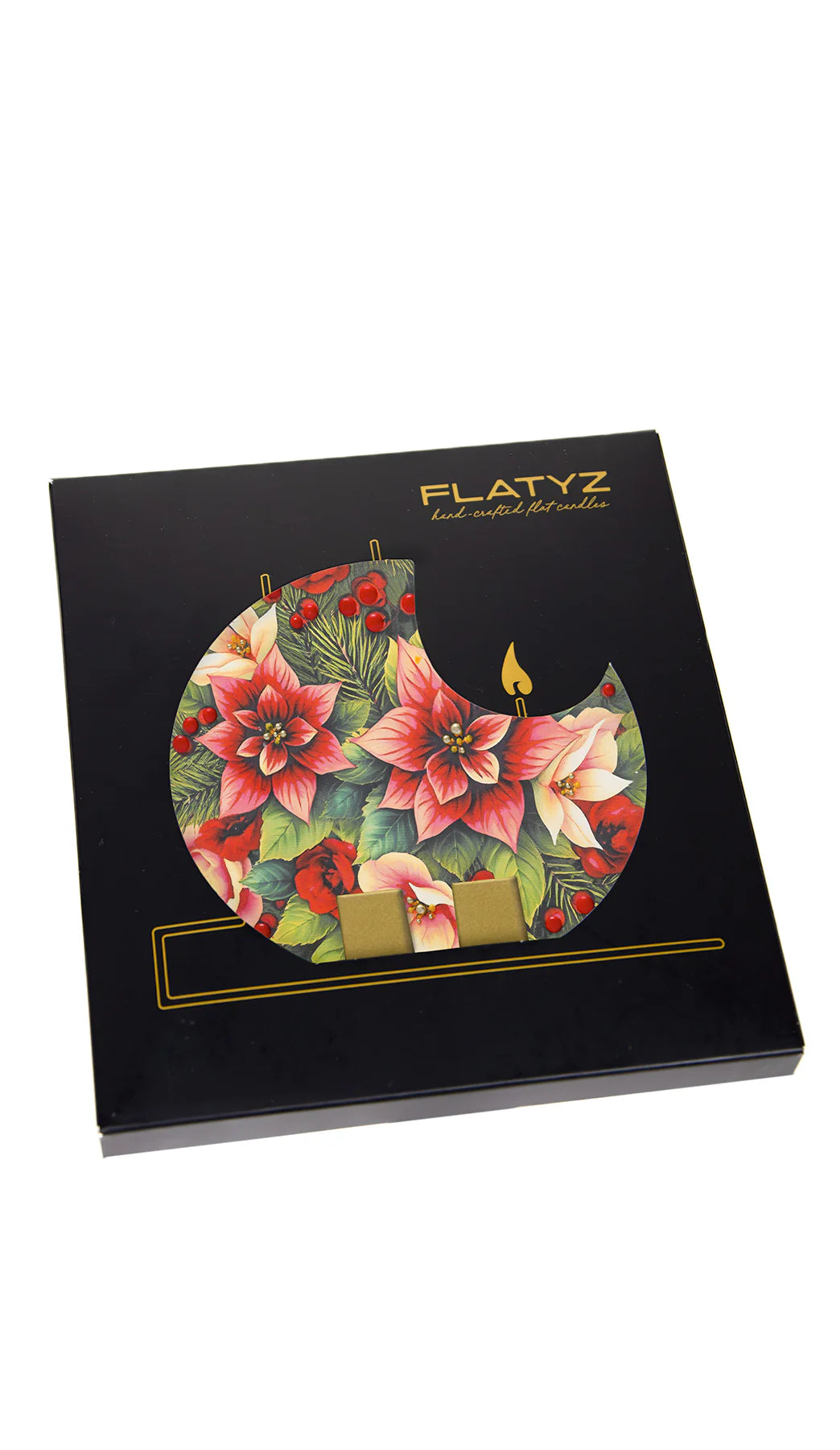 Flatyz Round Candle: Red Pointsettias & Christmas Florals