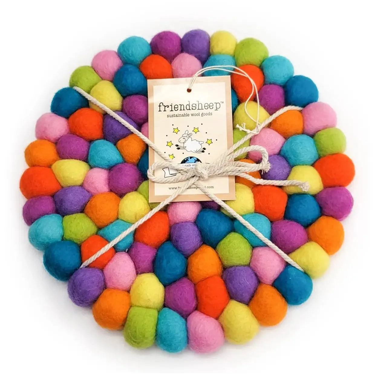Friendsheep Wool Trivet: Round, Shiny Happy