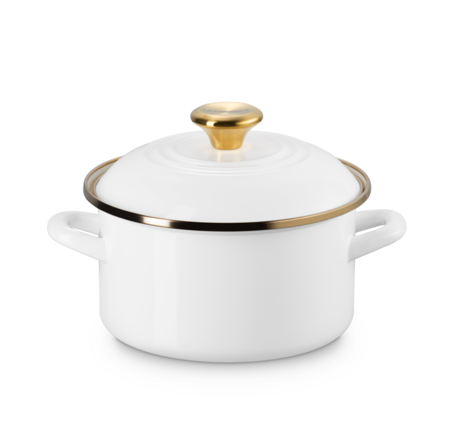 Le Creuset Pumpkin Collection Petite Stockpot: 3.8 QT, White with Gold Knob