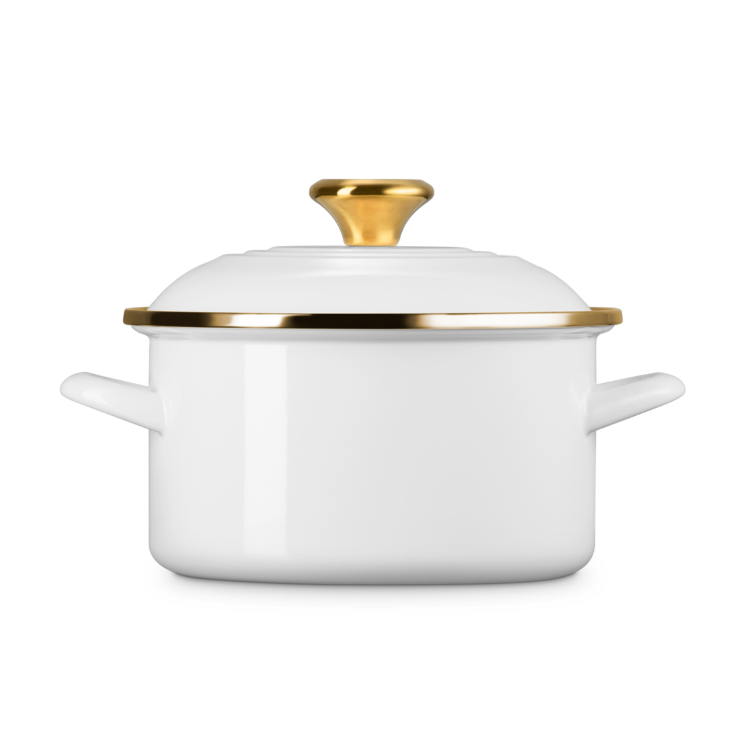 Le Creuset Pumpkin Collection Petite Stockpot: 3.8 QT, White with Gold Knob