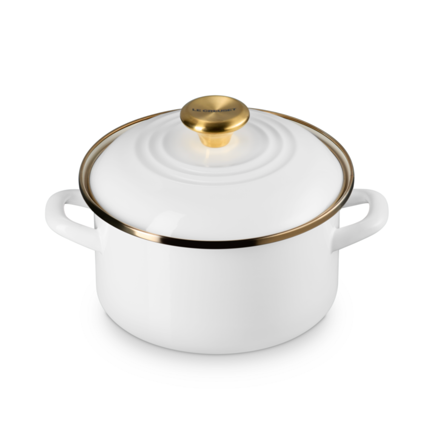 Le Creuset Pumpkin Collection Petite Stockpot: 3.8 QT, White with Gold Knob