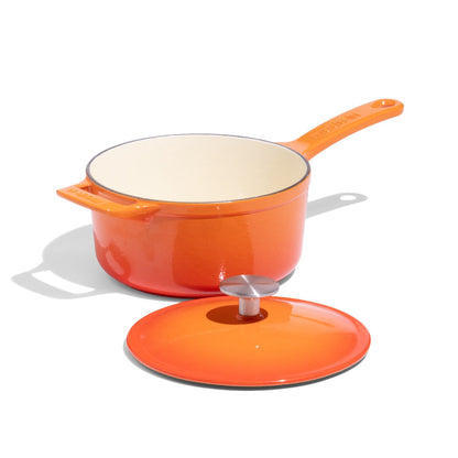 MADE IN® Enameled Cast Iron Saucepan: 2 QT, Blood Orange