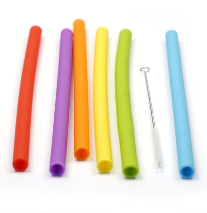 RSVP Straws: Silicone, Large (Set Of 6 W/ Brush)