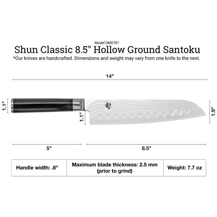 Shun Classic Onyx  8.5" Hollow Ground Santoku