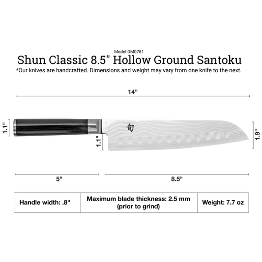 Shun Classic Onyx  8.5" Hollow Ground Santoku