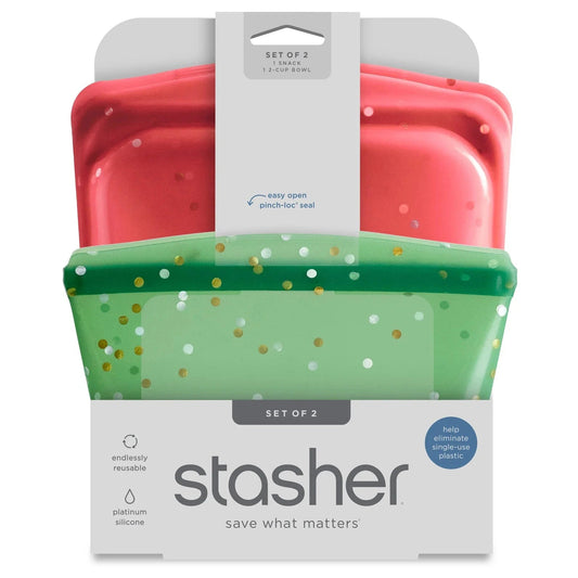 Stasher Snack and 2-Cup Bowl Bundle: Pomegranate and Kelp