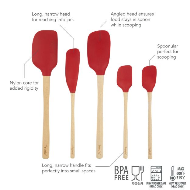 Tovolo Flex-Core Wood Handle Spatula Set (Set of 5): Cayenne