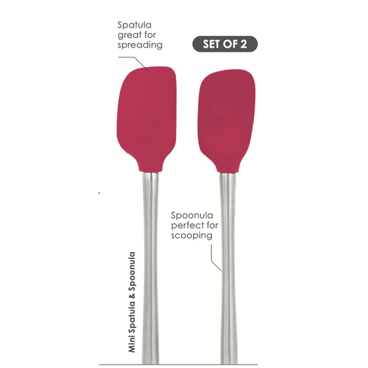 Tovolo Flex-Core Stainless Steel Handle Mini Spatula & Spoonula (Set of 2): Viva Magenta