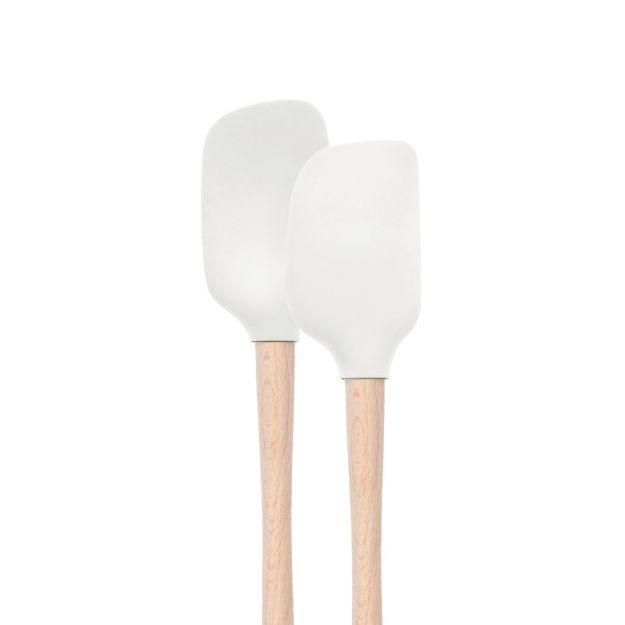 Tovolo Flex-Core Wood Handle Mini Spatula & Spoonula (Set of 2): White