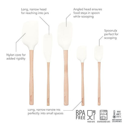 Tovolo Flex-Core Wood Handle Spatula Set (Set of 5): White