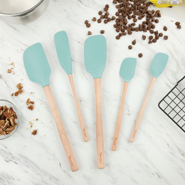 Tovolo Flex-Core Wood Handle Spatula Set (Set of 5): Aqua