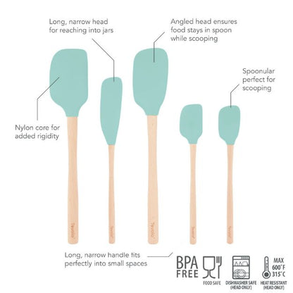 Tovolo Flex-Core Wood Handle Spatula Set (Set of 5): Aqua