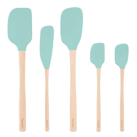 Tovolo Flex-Core Wood Handle Spatula Set (Set of 5): Aqua