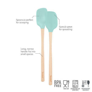 Tovolo Flex-Core Wood Handle Mini Spatula & Spoonula (Set of 2): Aqua