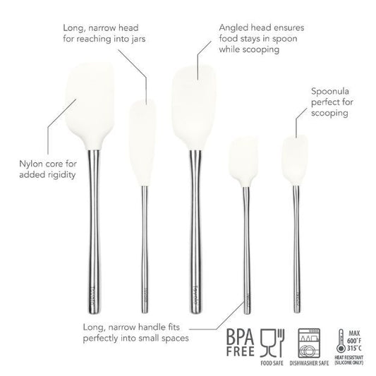 Tovolo Flex-Core Stainless Steel Handle Spatula Set (Set of 5): White