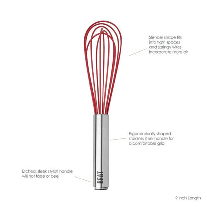 Tovolo Silicone Coated Stainless Steel Whisk:  9", Cayenne