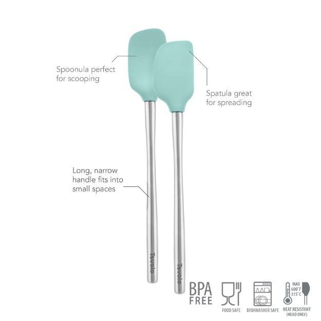 Tovolo Flex-Core Stainless Steel Handle Mini Spatula & Spoonula (Set of 2): Aqua