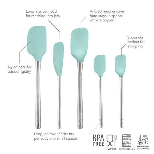 Tovolo Flex-Core Stainless Steel Handle Spatula Set (Set of 5): Aqua