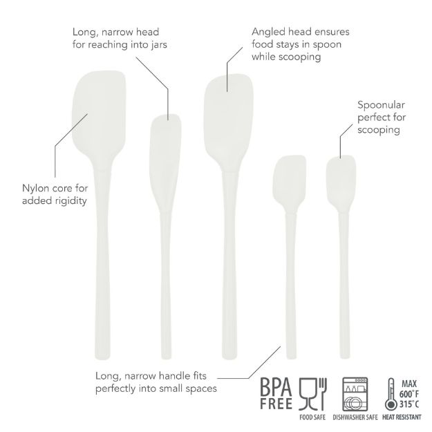 Tovolo Flex-Core All Silicone Spatula Set (Set of 5): White