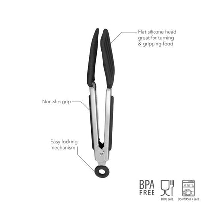 Tovolo Mini Silicone Turner Tongs: Black