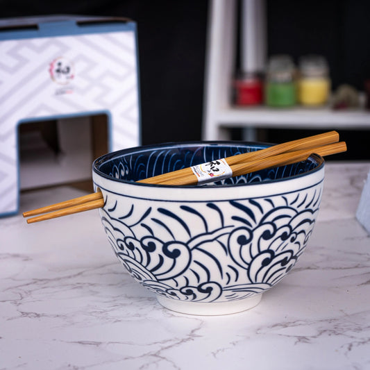 Urban Tokyo Noodle Bowl with Chopsticks: 20 oz, Nami Waves