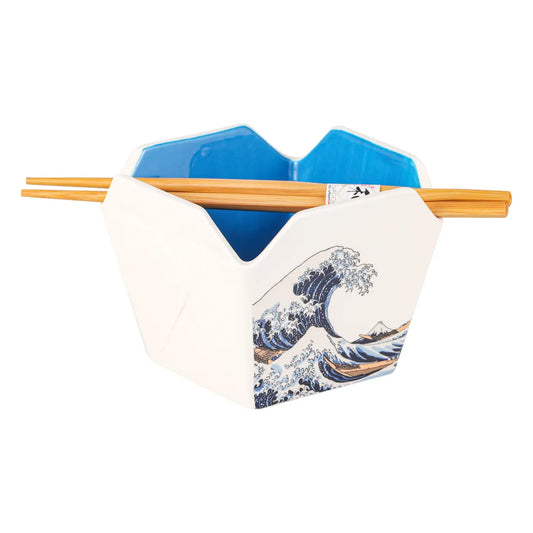 Urban Tokyo 'Takeout' Noodle Bowl with Chopsticks: 16 oz., Hokusai Wave