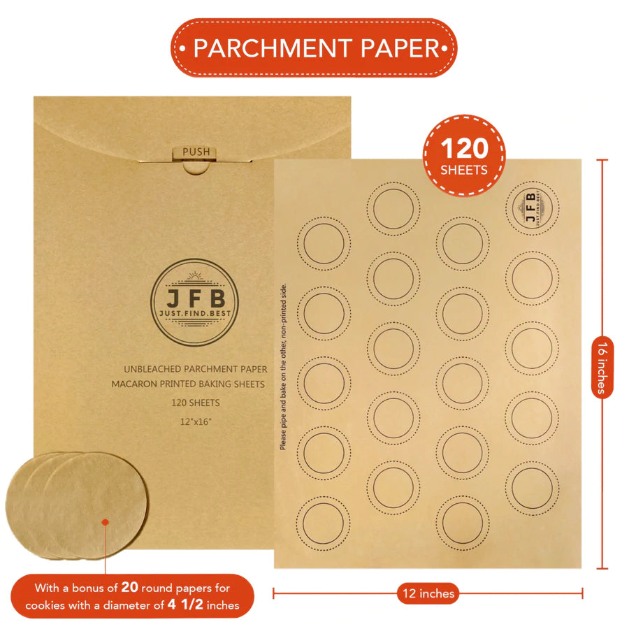 Just.Find.Best Macaron Parchment Paper Baking Sheets with Pre-Printed Templates, Pre-Cut 12 inchx16 inch - 120 Sheets, Size: 12 x 16, Brown