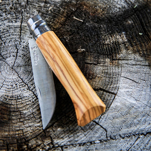 Opinel N°8 Stainless Steel Pocket Knife: Olive Wood
